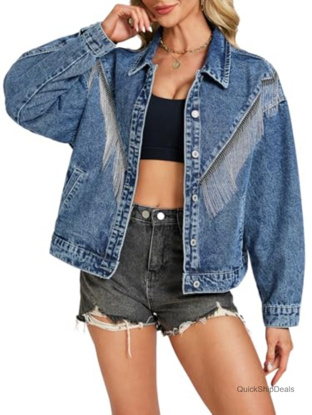 Fringe Denim Jacket Oversized Western Tassel Cowgirl Coat